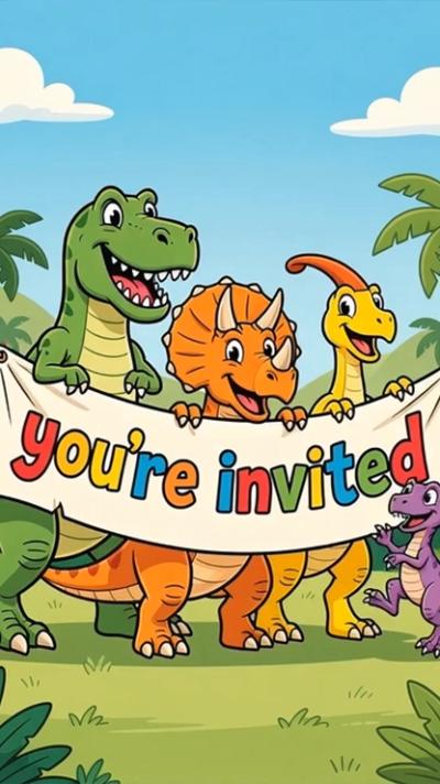 Dinosaur With Banner video invitation