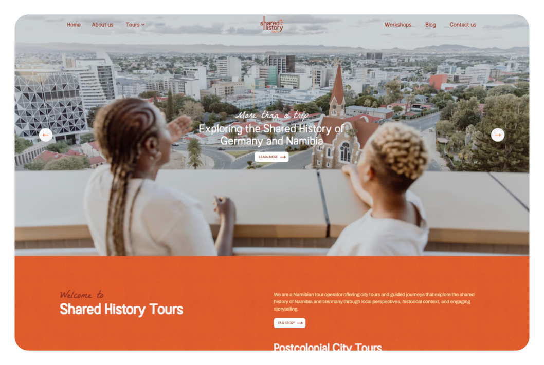 Shared History Tours website preview