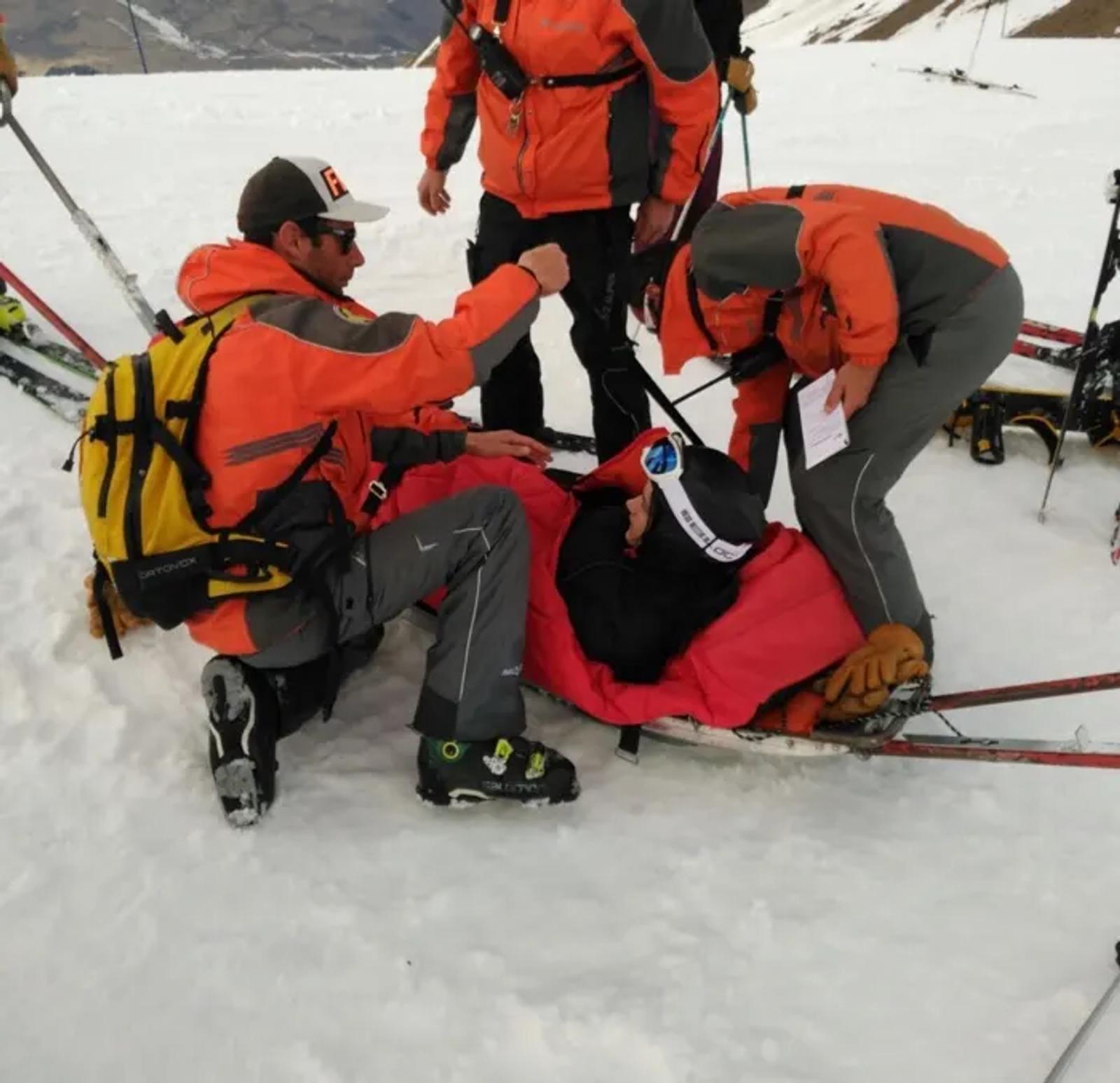 Monika in a trauma hospital in the Alps after the ski accident