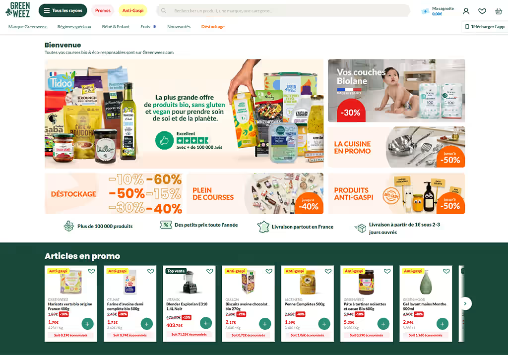 Aperçu du projet Greenweez — création site internet ou app