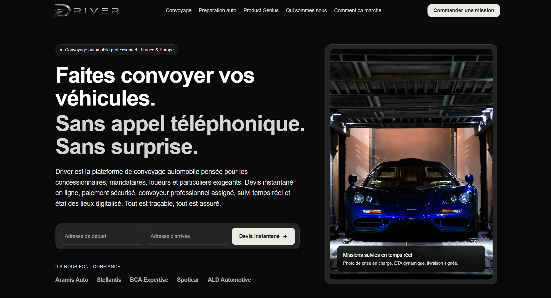 Aperçu du projet Driver — création site internet ou app