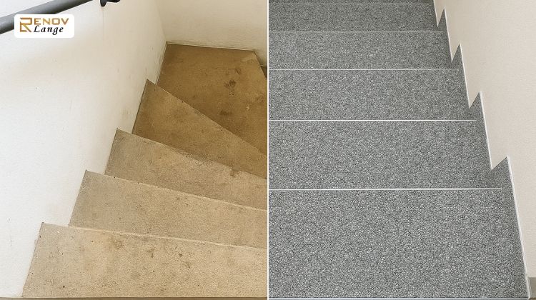 Rutschfeste Treppenstufen mit Steinteppich gestalten