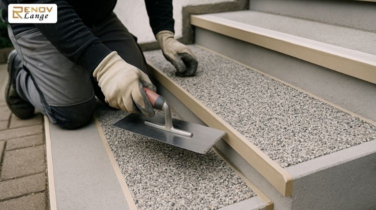 Steinteppich auf Treppe verlegen