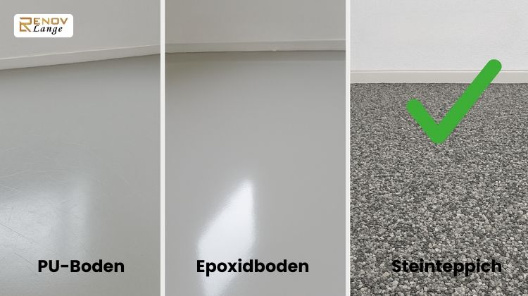 Glänzendes Epoxy, mattes PU – Steinteppich gewinnt im Look