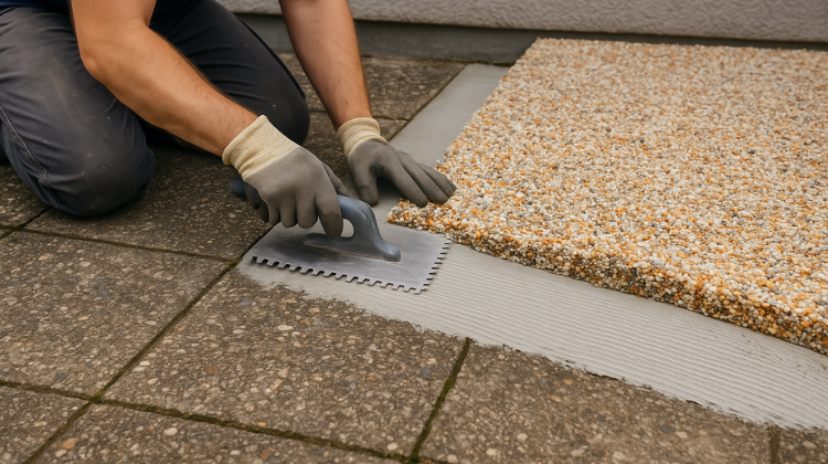 steinteppich auf waschbetonplatten verlegen