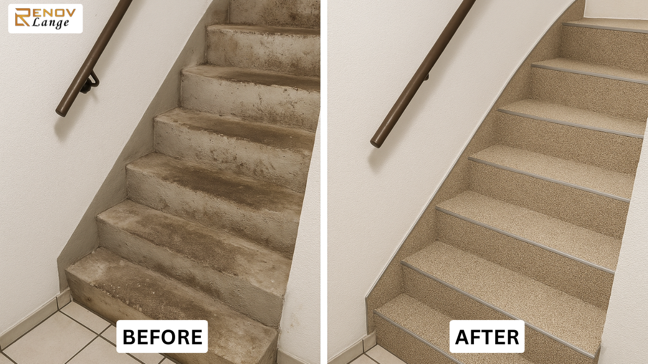 Alte Treppe? Kellertreppe sanieren Steinteppich macht’s möglich.