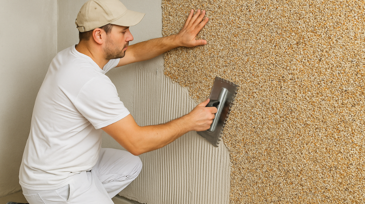 steinteppich auf wand verlegen