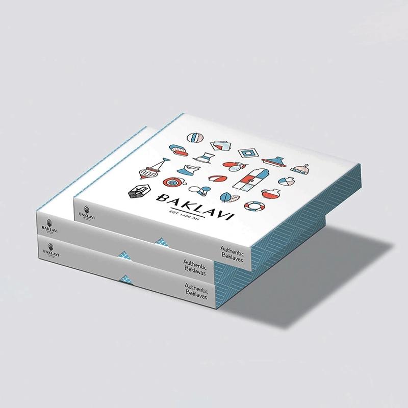 Baklava boxes with logo printing to enhance branding for dessert businesses