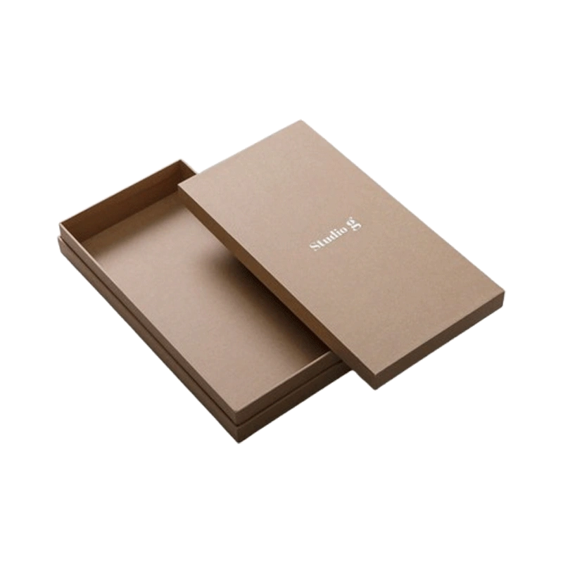 Elegant cardboard gift box with ribbon design and natural texture