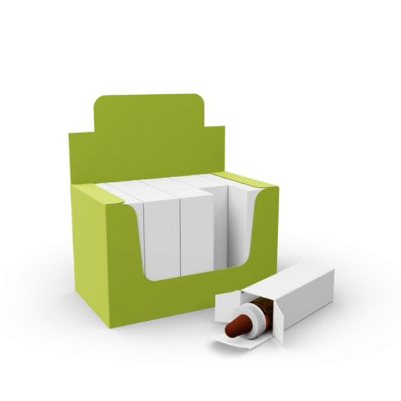 Compact cardboard counter display box for retail shelves