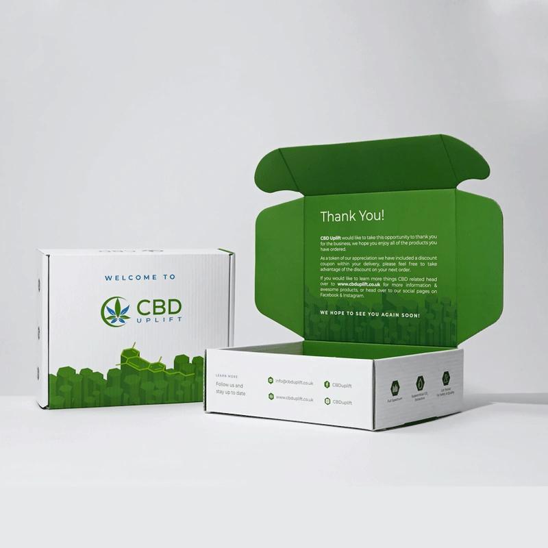 Custom printed CBD mailer boxes with vibrant branding in USA