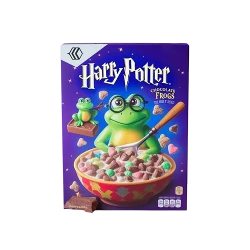 Custom cereal box featuring a playful frog design for vibrant breakfast packaging