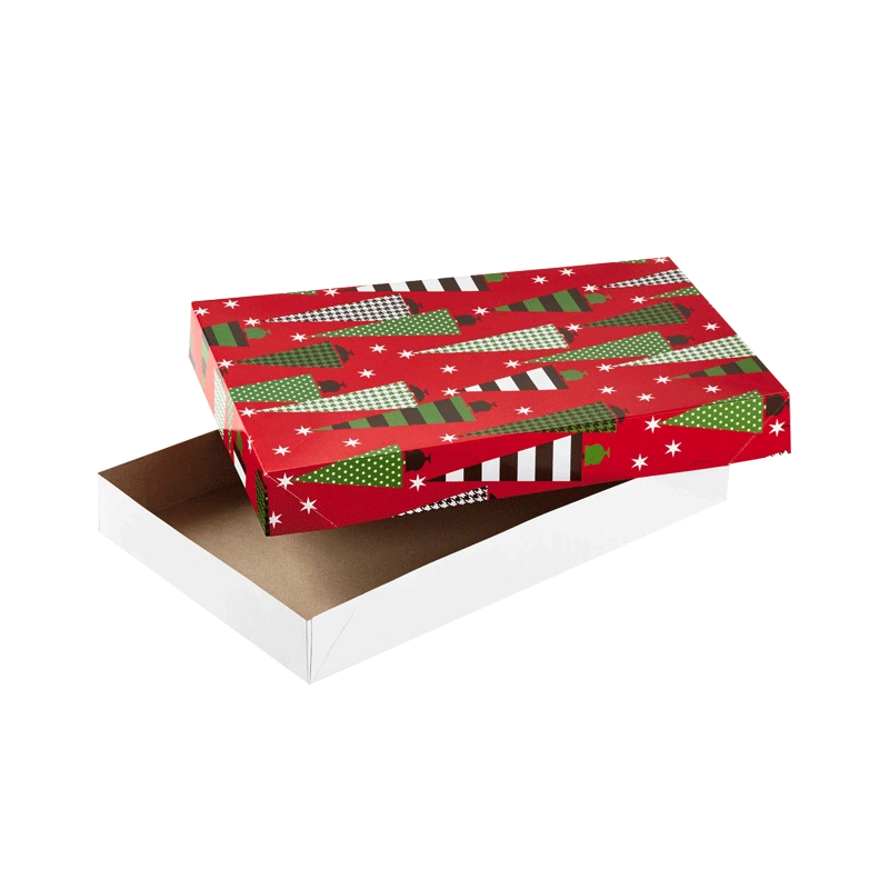 Christmas-themed clothing boxes with logo printing for a branded holiday touch