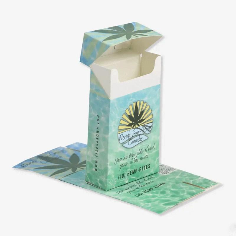 Printed cigarette box made from sturdy cardboard