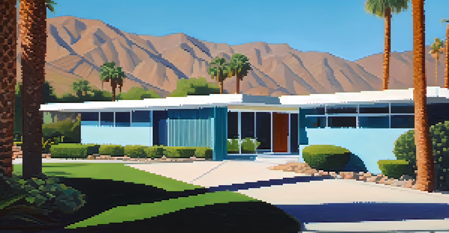 Mid-century modern architecture surrounded by greenery in Palm Springs.
