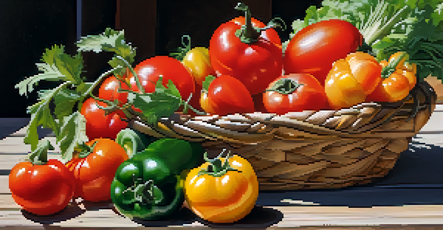 A close-up of a basket filled with freshly harvested vegetables from a community garden.