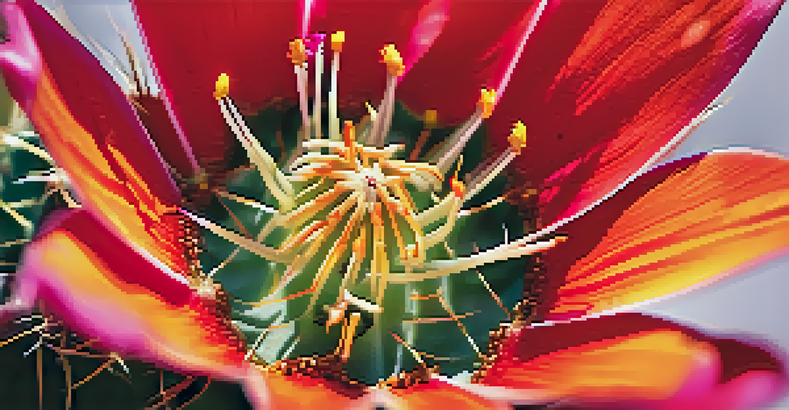 A close-up view of a vibrant cactus flower in Palm Springs, showcasing its intricate details and vivid colors against a softly blurred background.