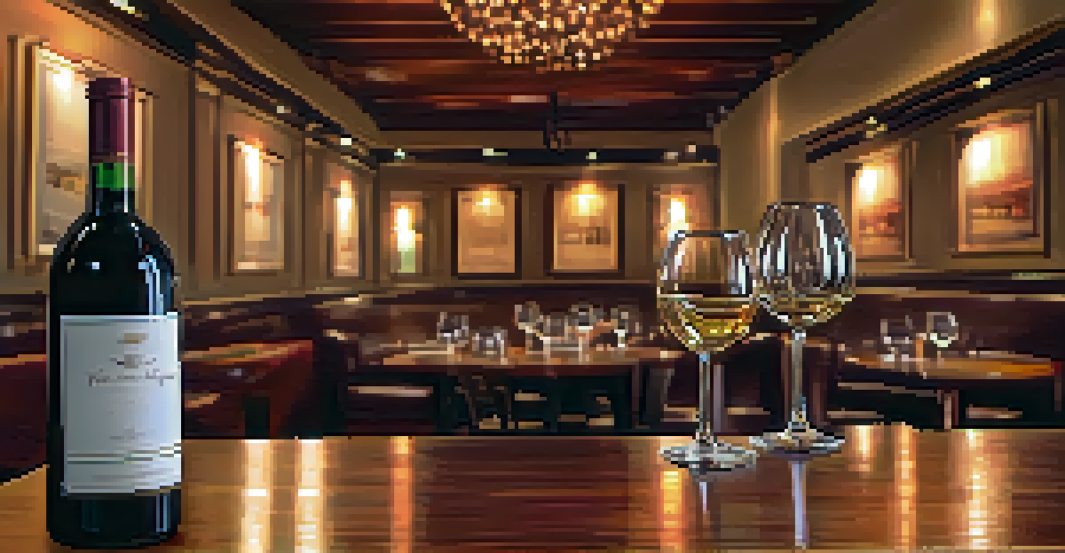 An intimate wine lounge setting with wine glasses on a table and soft lighting.