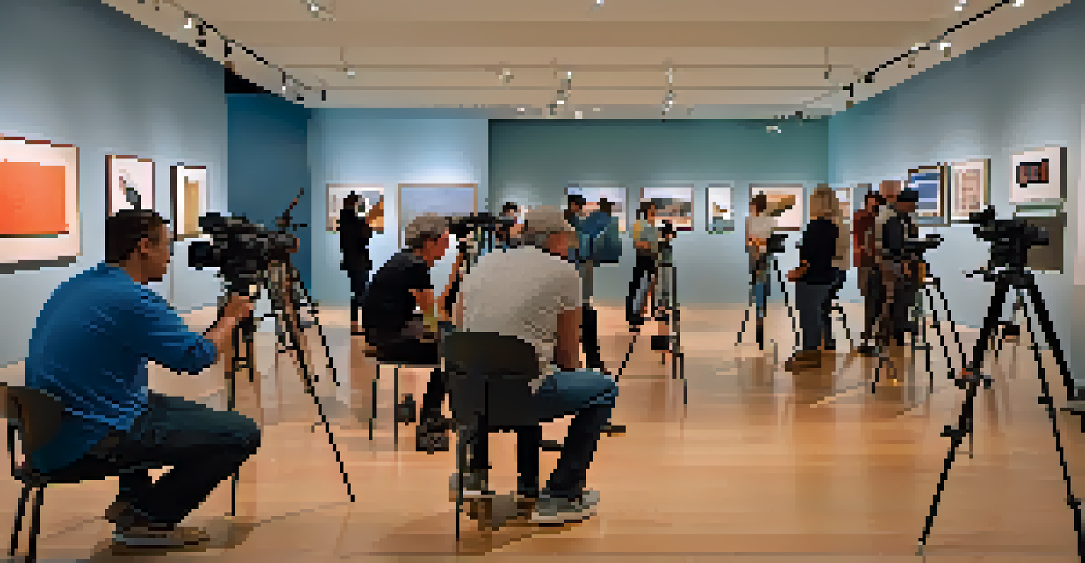 Participants in a photography workshop at the Palm Springs Art Museum, learning techniques from a professional instructor in a bright, inspiring space.