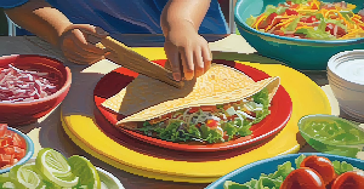 A child's hands assembling a taco with fresh ingredients at a family-friendly restaurant in Palm Springs.