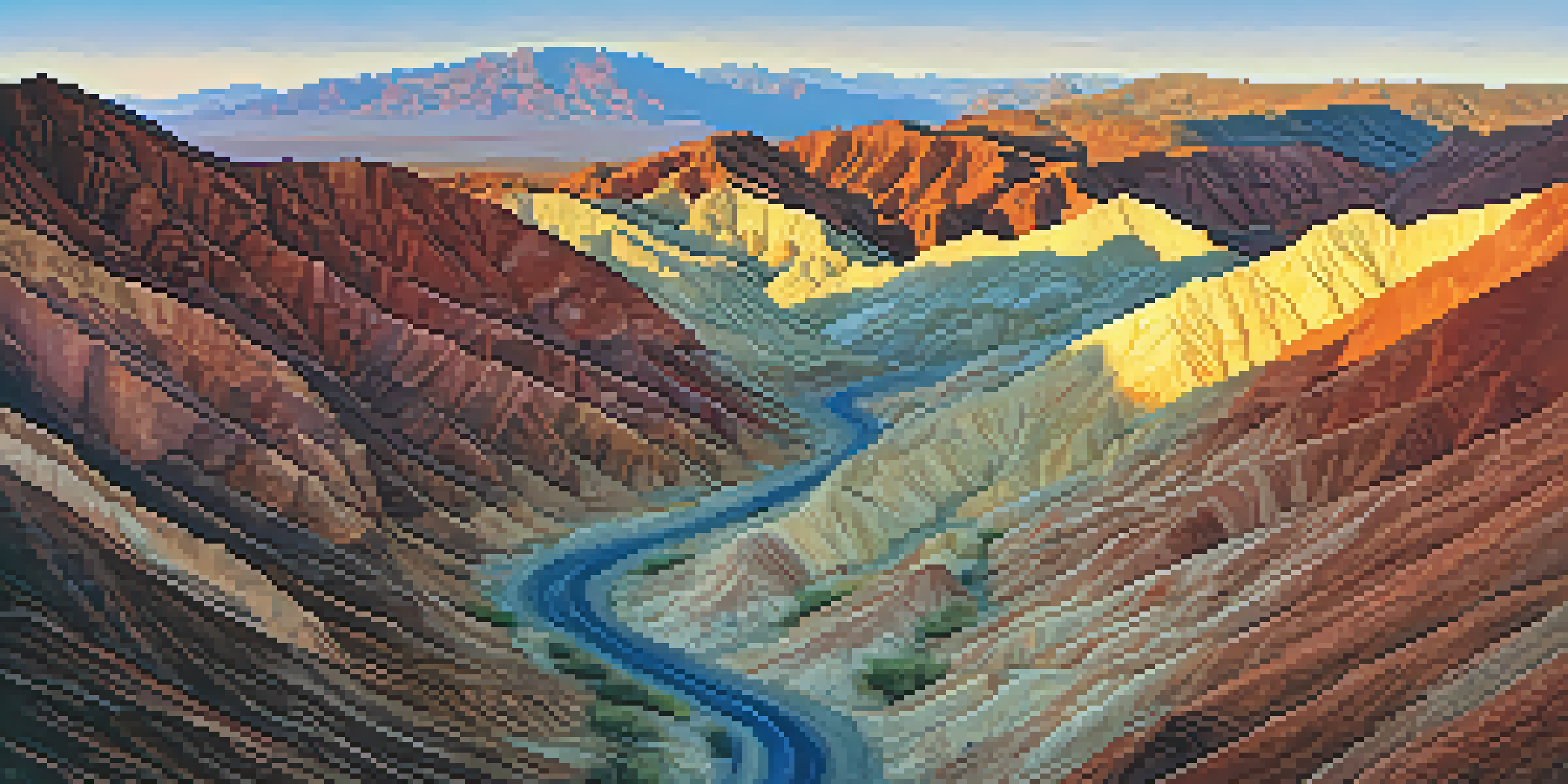 A scenic view of colorful rock formations in Golden Canyon, Death Valley, illuminated by the warm light of sunrise.