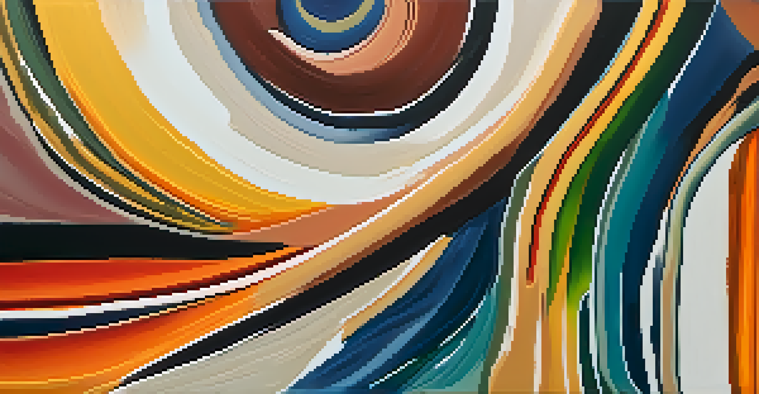 A close-up of a vibrant abstract painting with bold colors and textures, showcasing Sarah Johnson's artistic style.