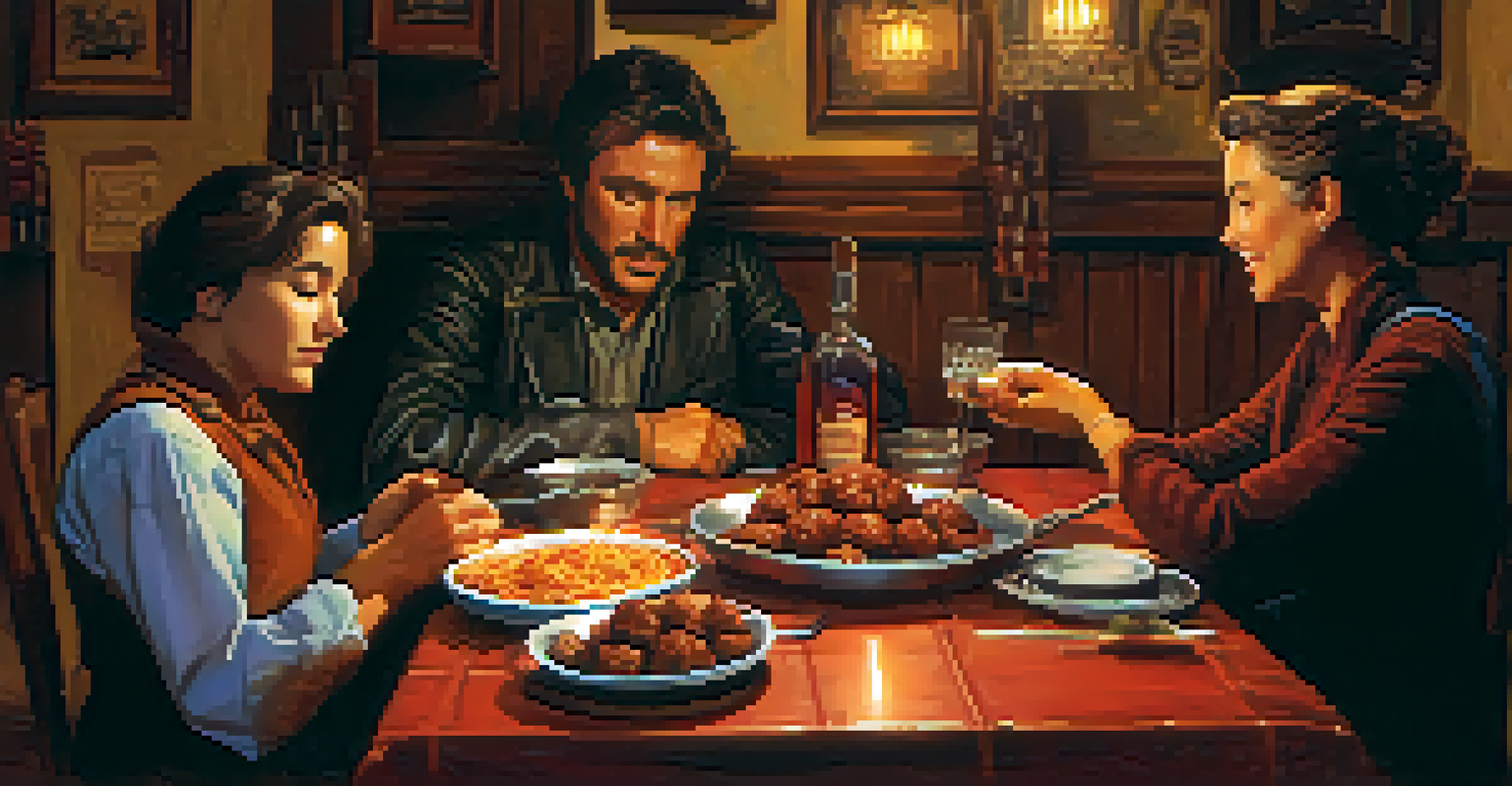 A family enjoying Italian food at Spaghetti Western, with spaghetti and meatballs on the table and warm ambiance.
