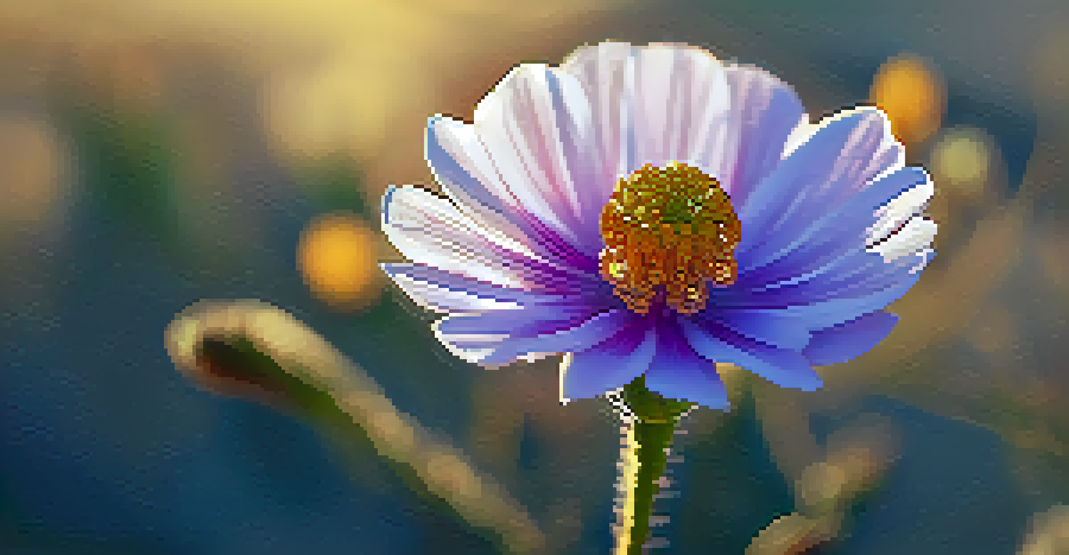 A close-up of a blooming desert flower illuminated by golden hour light, with a blurred desert background.