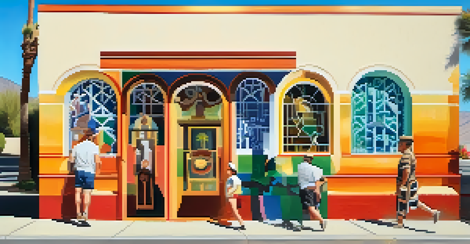 A colorful public mural in Palm Springs, showcasing local culture and history with intricate details.