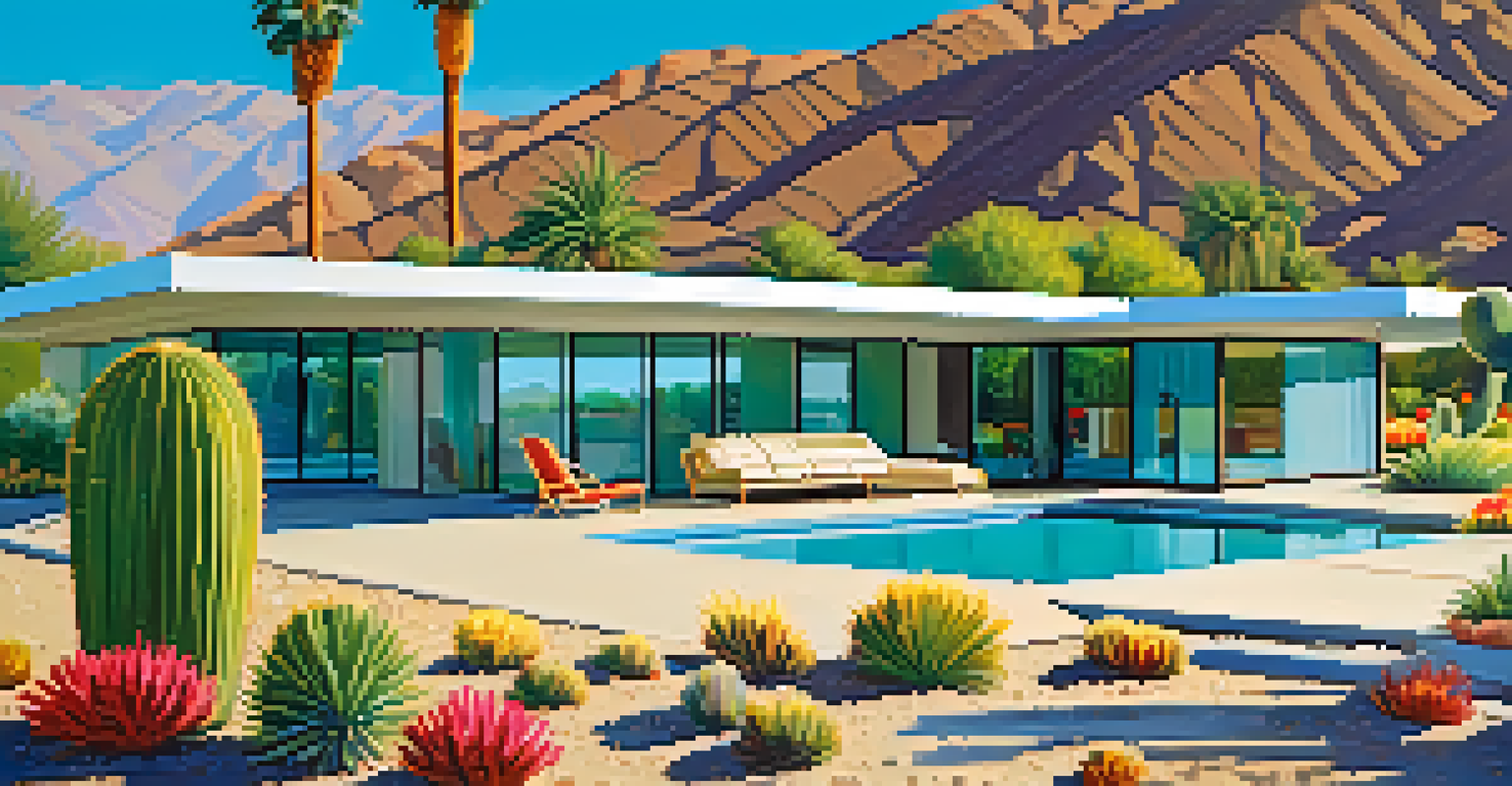 A mid-century modern home in Palm Springs surrounded by desert landscaping.
