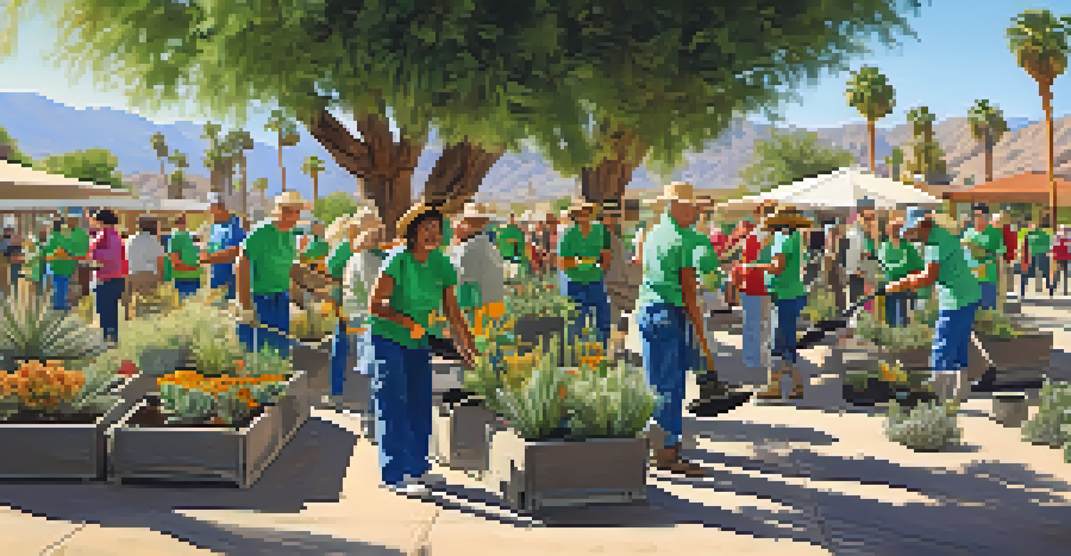 Volunteers planting native plants in a Palm Springs community event under the sun.