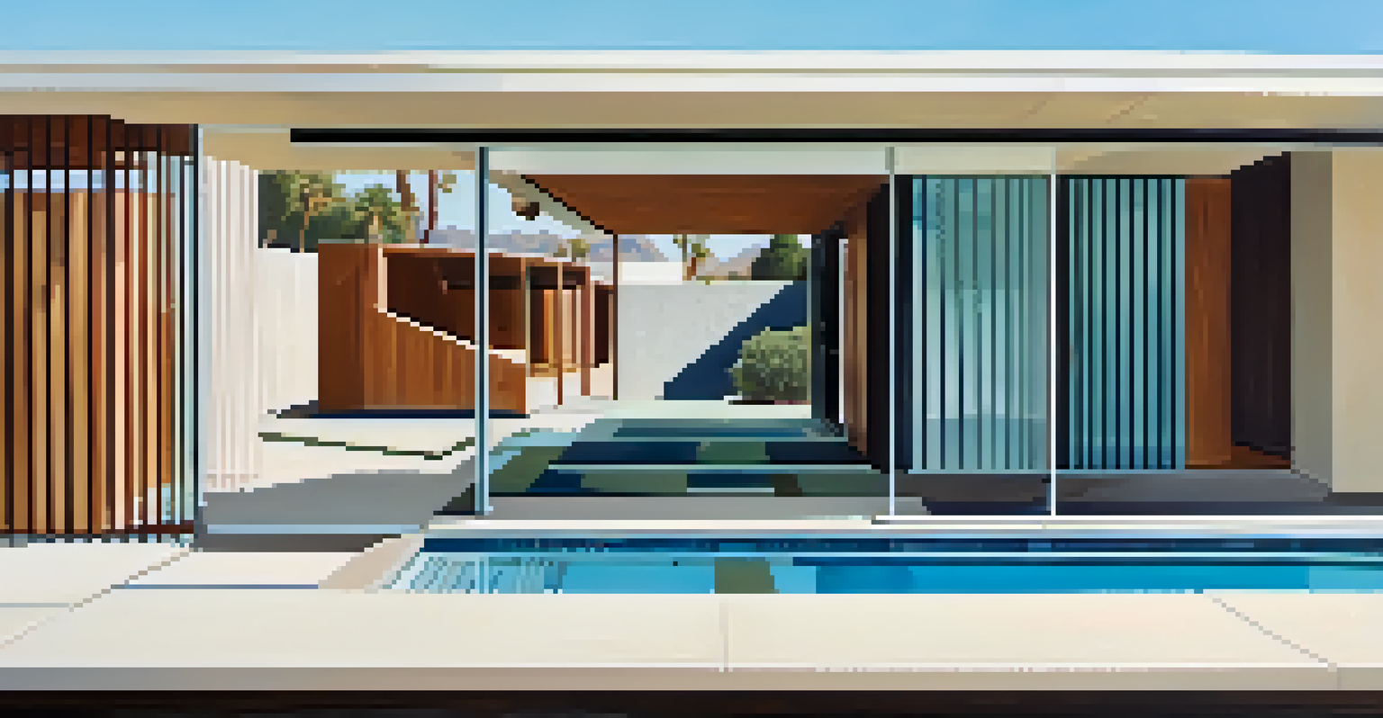 A close-up of architectural details on a mid-century modern home in Palm Springs, showcasing textures and geometric patterns.