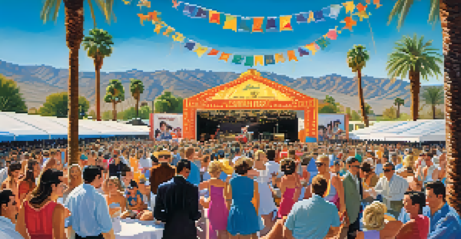 A lively outdoor event in Palm Springs with people celebrating Elvis' music and performances.