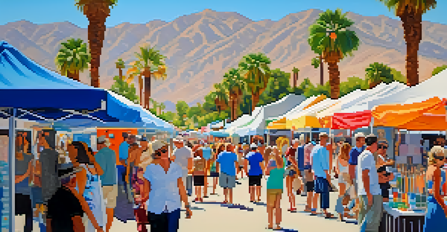 An outdoor art fair featuring local artists and vibrant booths under a clear blue sky.