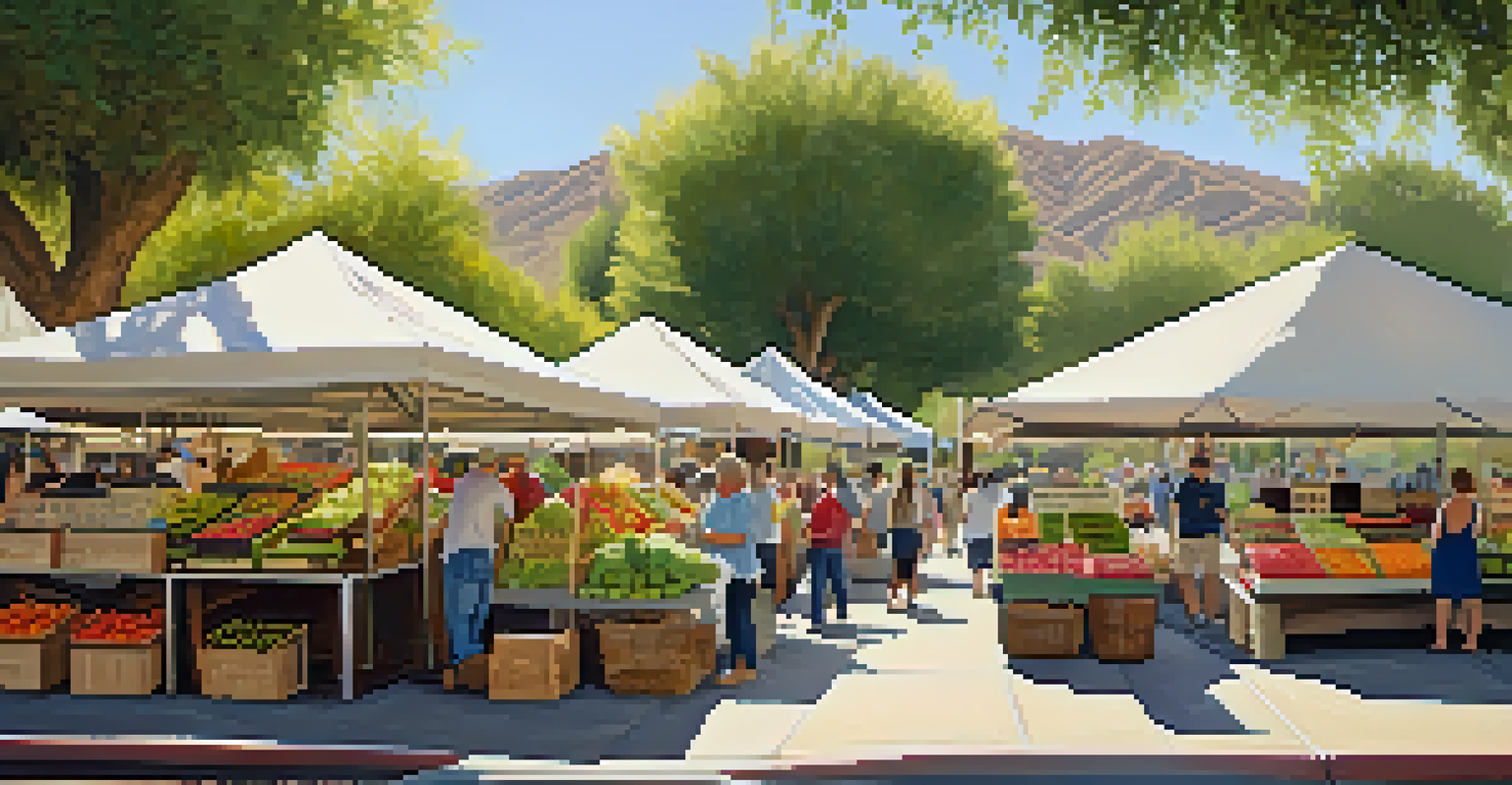 A cozy farmers' market in Rancho Mirage with local produce and friendly vendors in a warm setting.