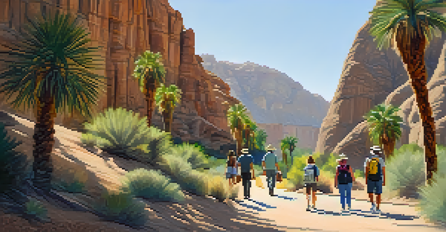Tourists participating in a guided nature walk in Indian Canyons, Palm Springs.