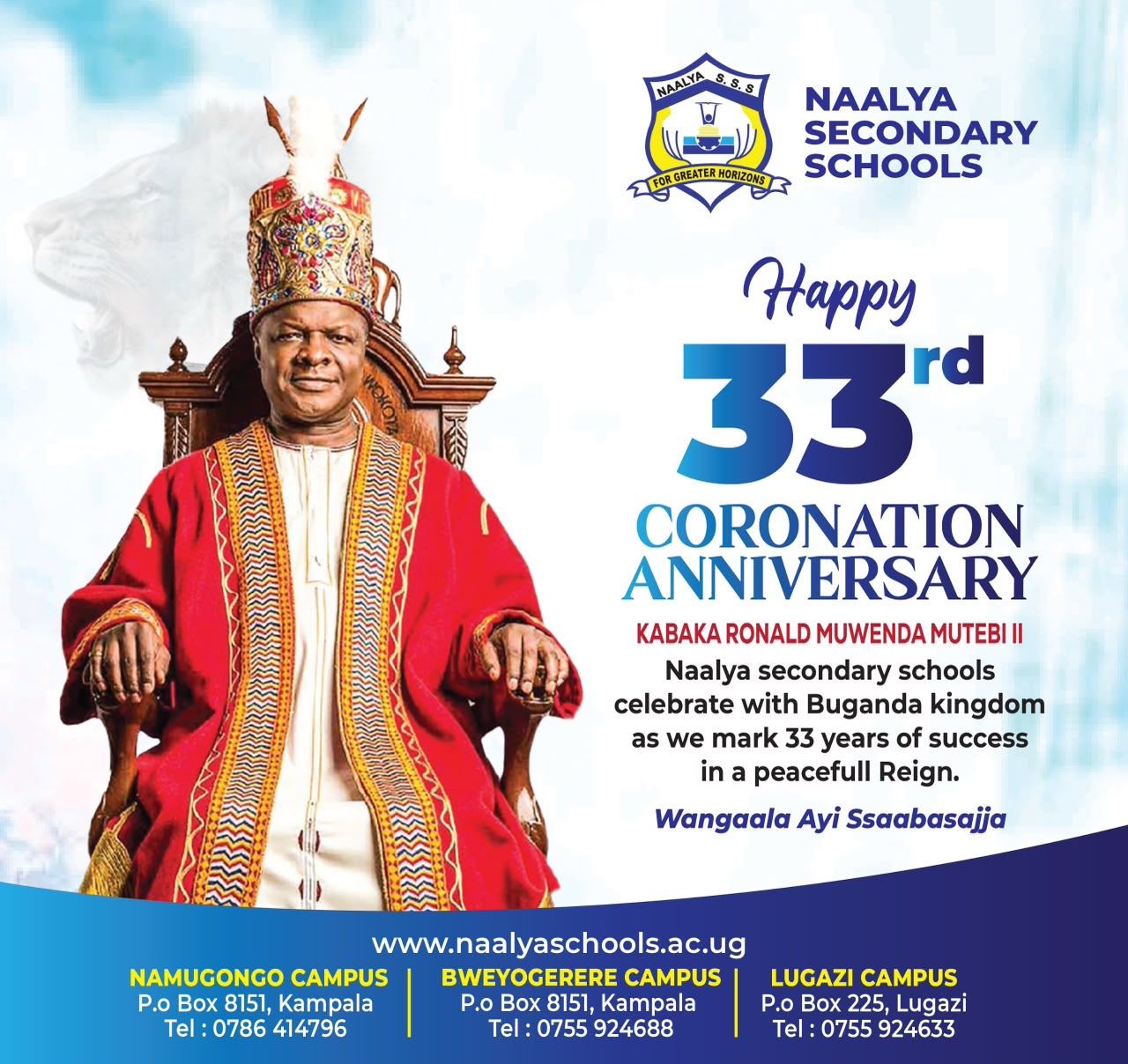 Celebrating 33 Years of a Peaceful Reign in Buganda Kingdom, Honouring Kabaka Ronald Muwenda Mutebi II