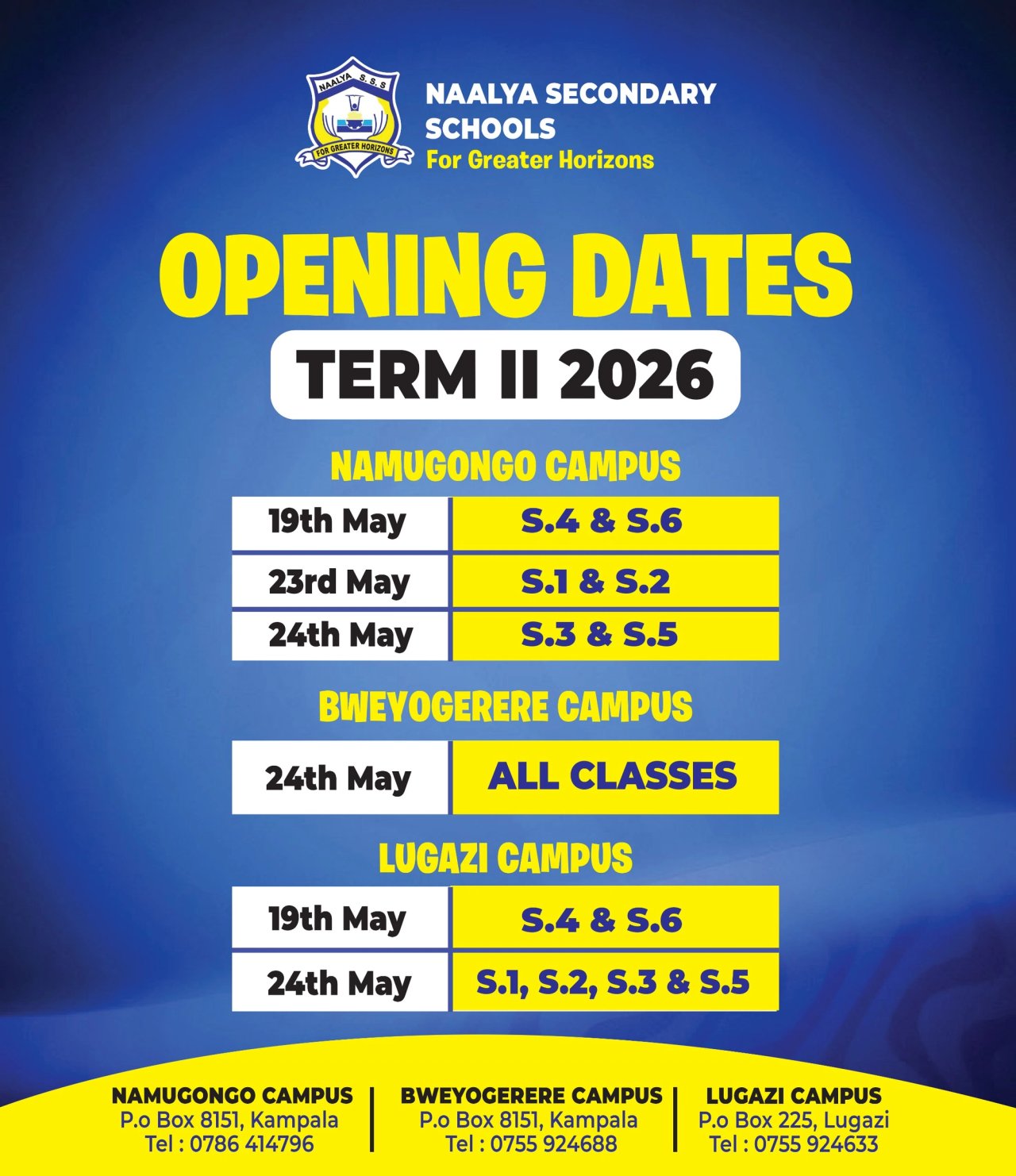 TERM II OPENING DATES ACROSS THE 3 CAMPUSES