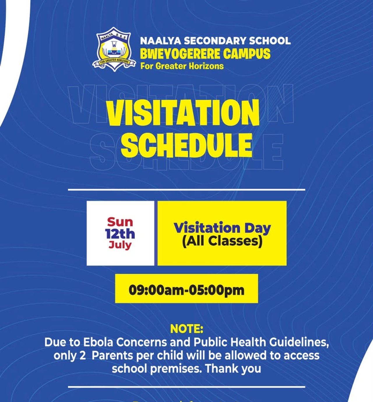 OFFICIAL VISITATION DAYS SCHEDULE FOR TERM 2 ACROSS ALL CAMPUSES