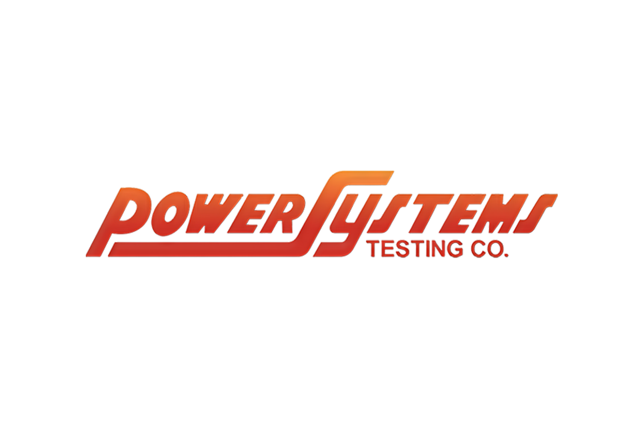 Power Systems Testing Co. logo with red and orange lettering and horizontal lines