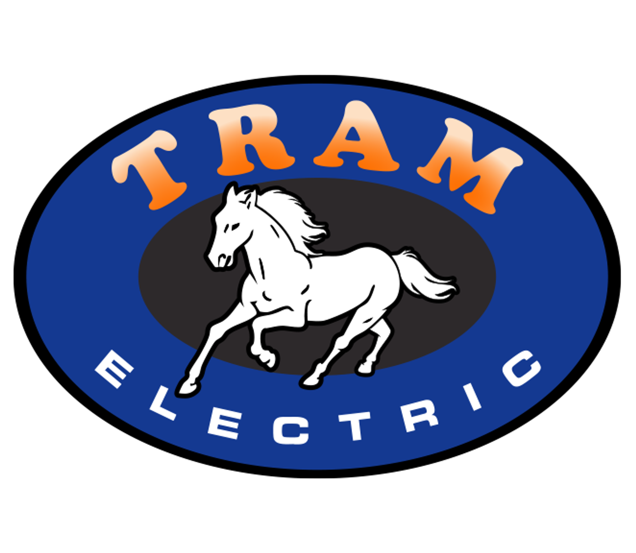 Logo Tram Electric bleu et noir avec un cheval blanc au centre