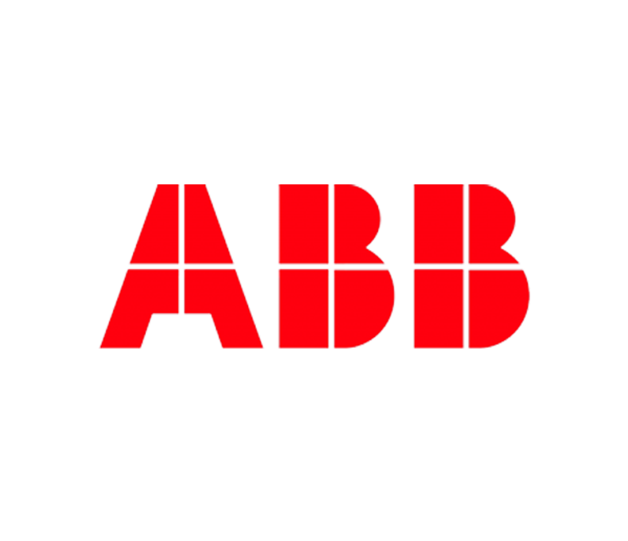 Logo rouge ABB sur fond blanc avec des lignes horizontales rouges.