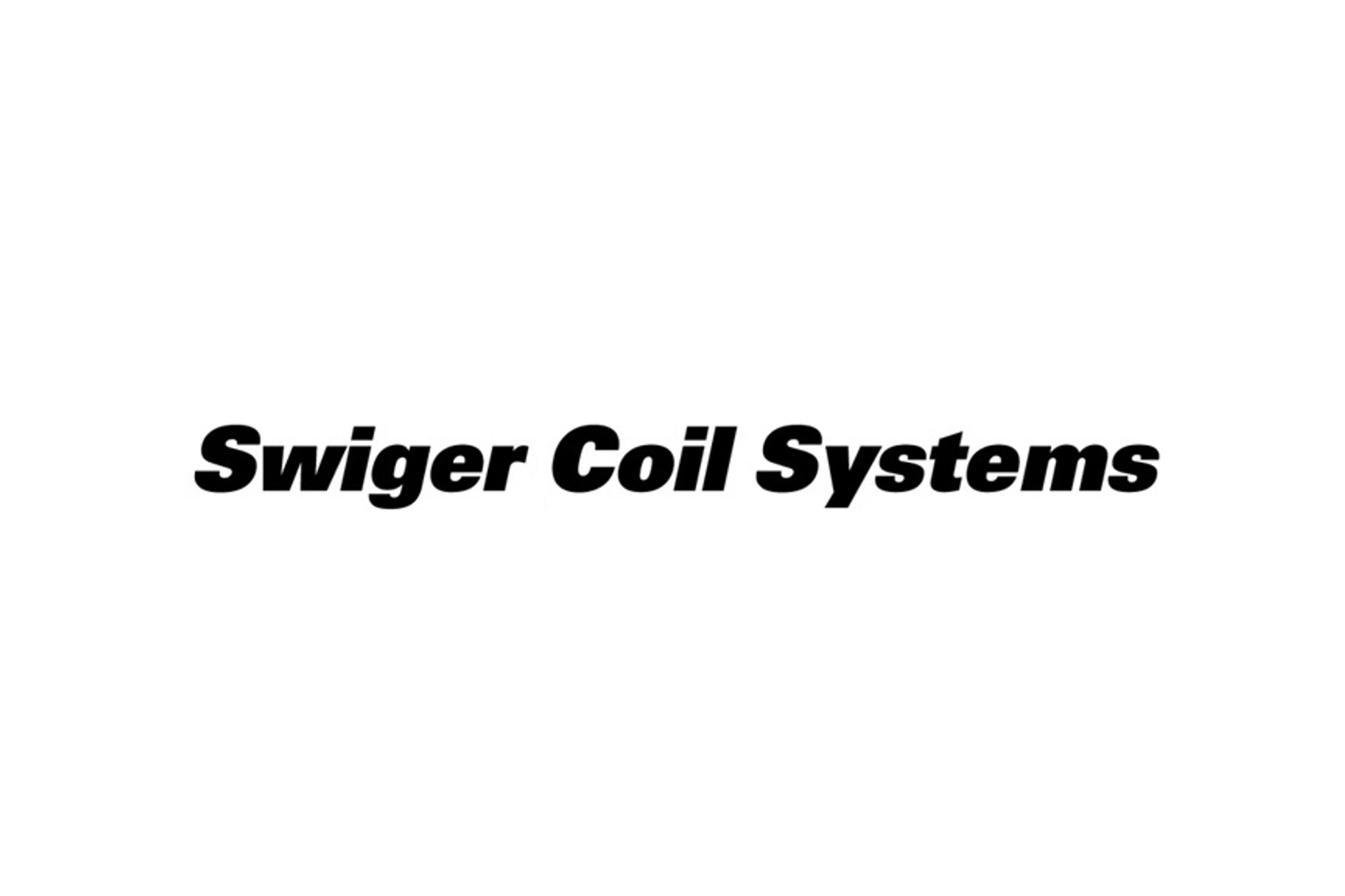 Texte « Swiger Coil Systems » en noir sur fond blanc