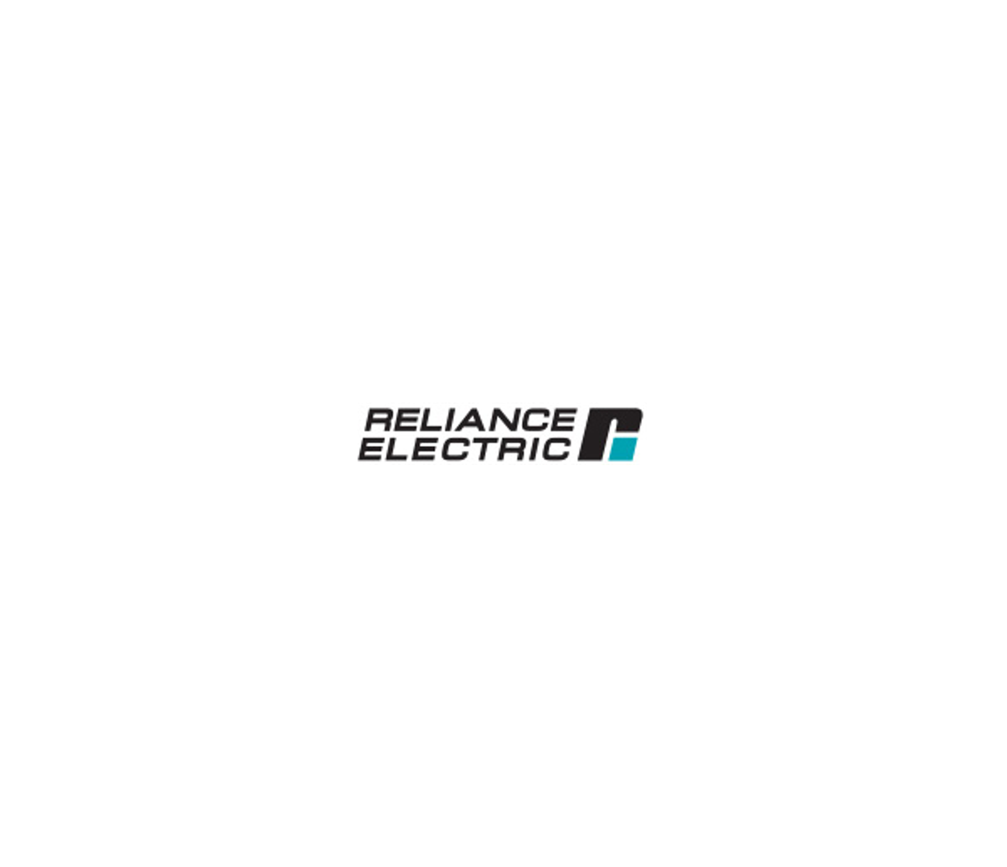 Logo Reliance Electric noir et turquoise sur fond blanc