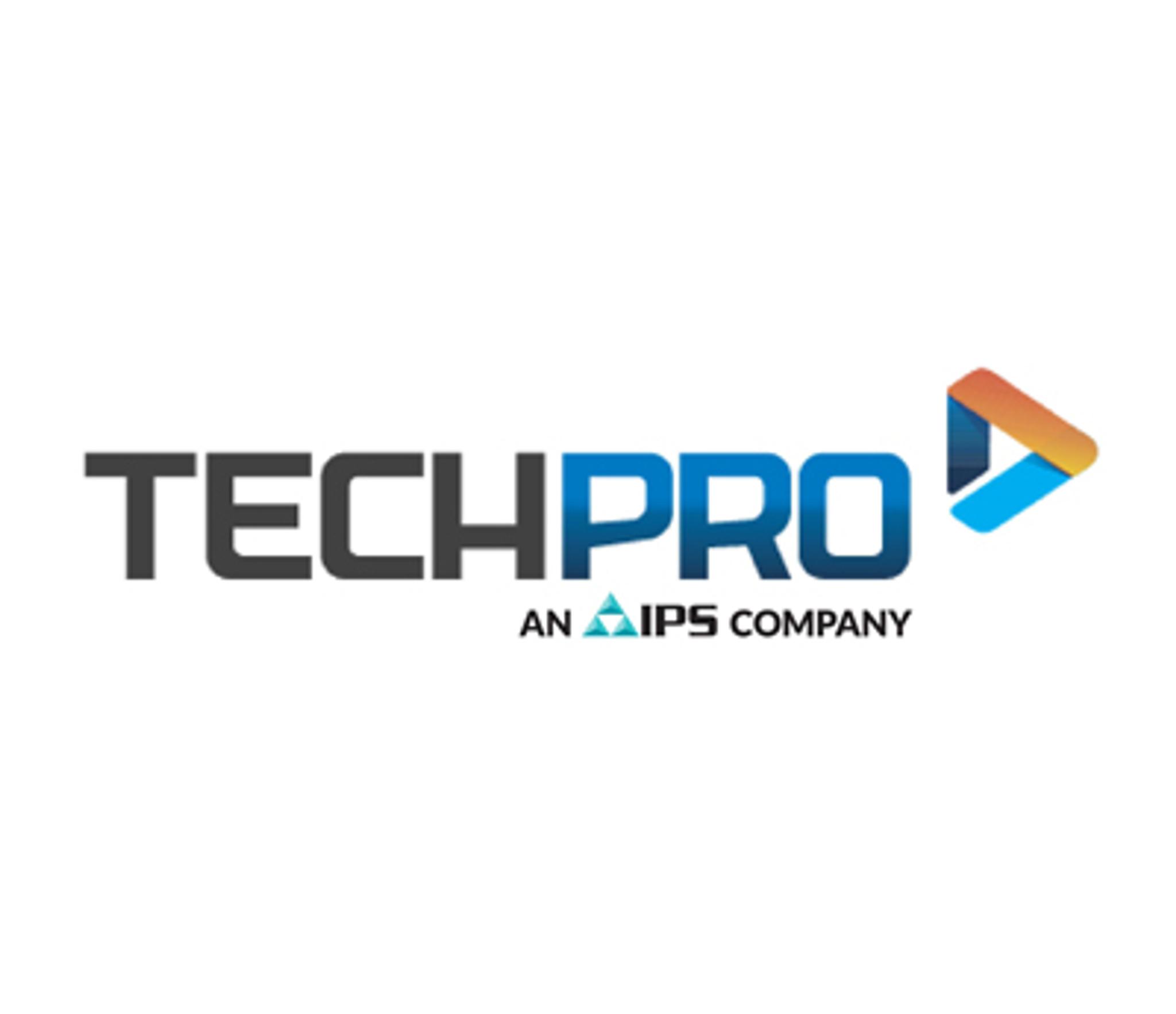 Logo TechPro, une entreprise IPS, avec un symbole triangulaire bleu et orange