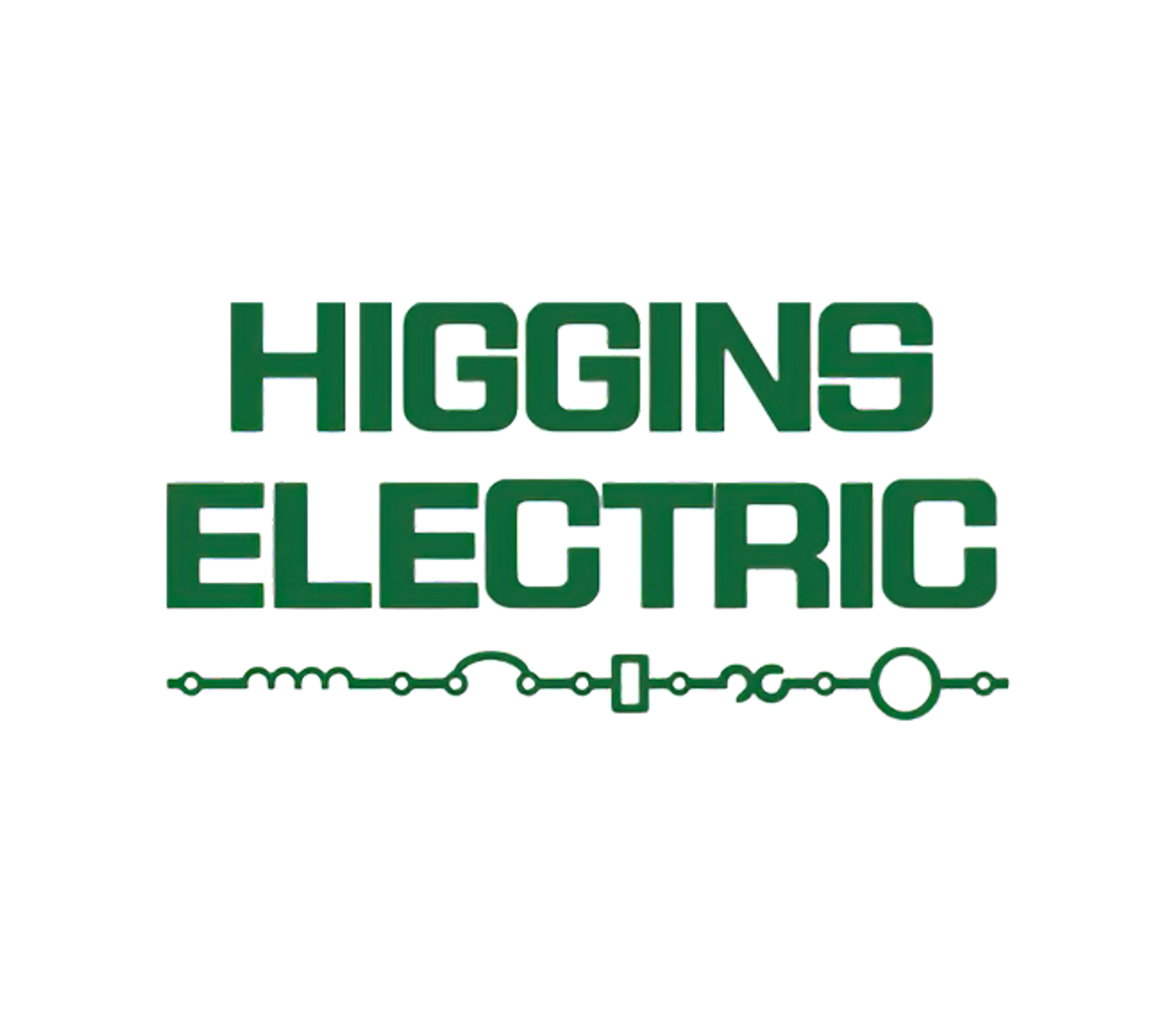 Logo vert Higgins Electric avec un motif de circuit électrique stylisé.