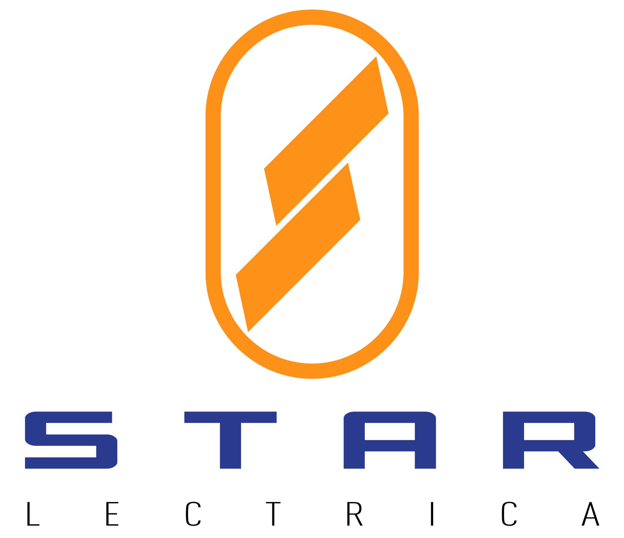 Logotipo de Star Electrical con símbolo naranja y nombre en azul y negro.
