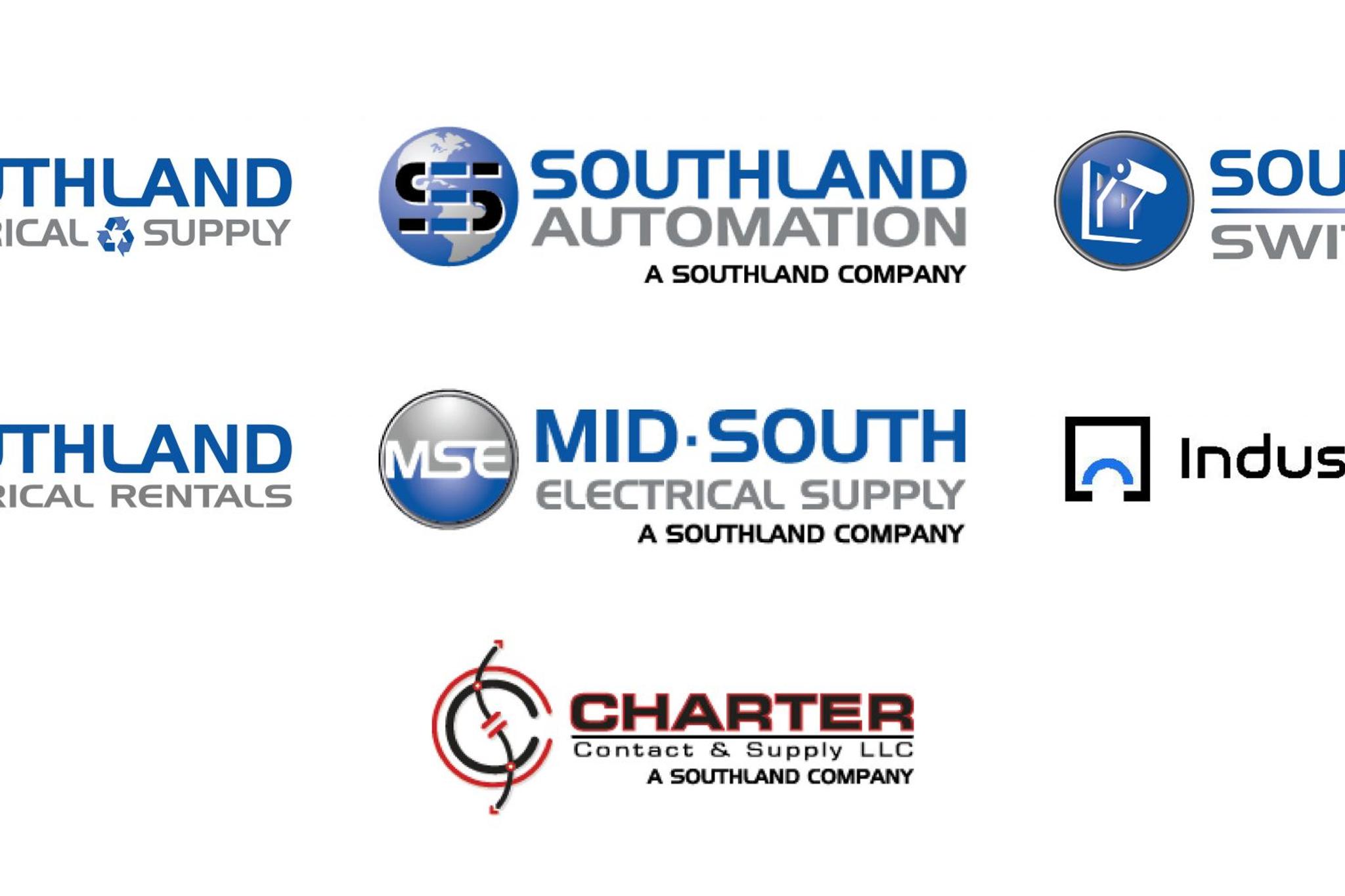 Logotipos de siete empresas de Southland dedicadas a suministros, automatización y equipos eléctricos.
