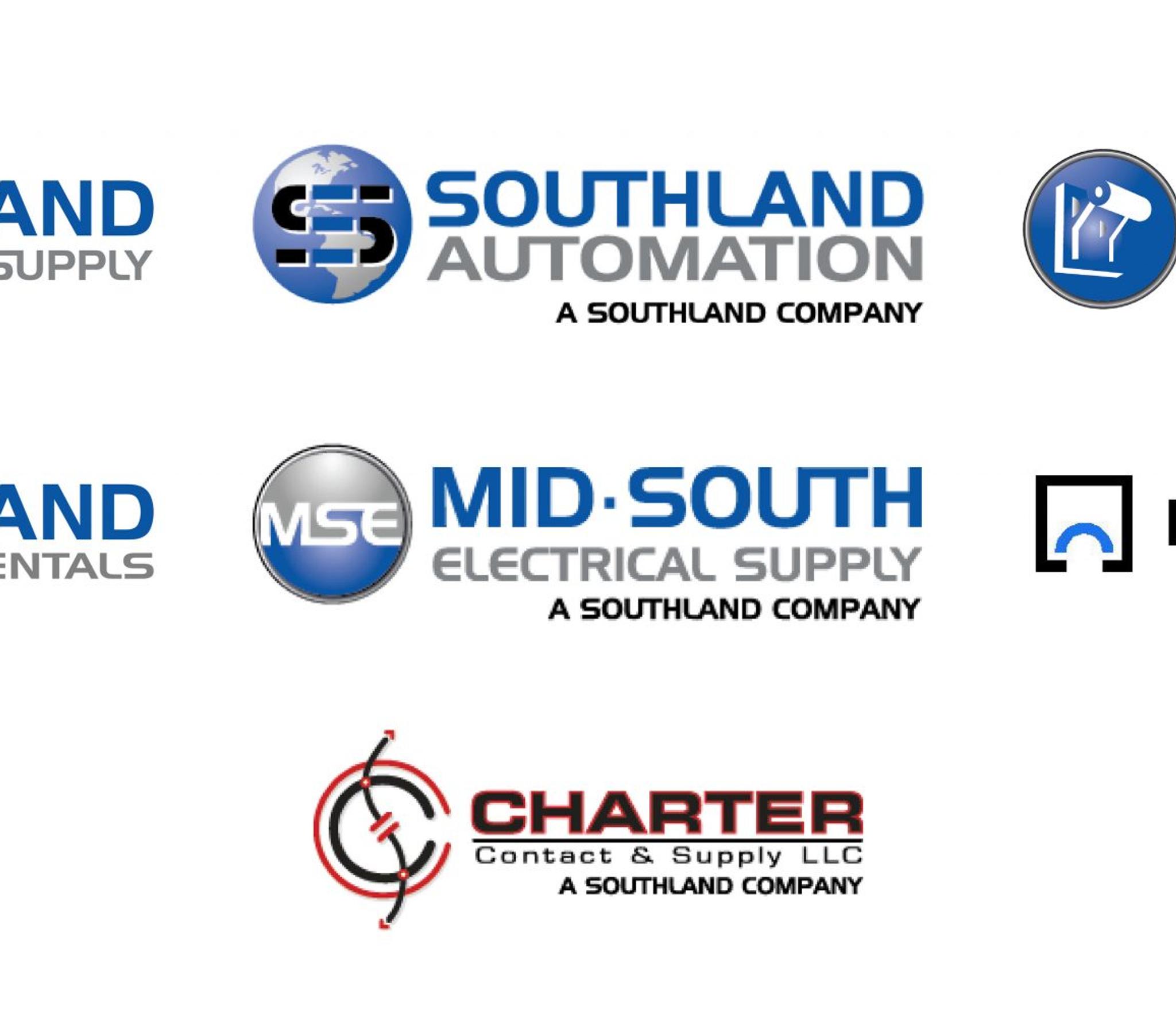 Logos de sept sociétés Southland spécialisées en fournitures, location, automatisation et appareillage électriques.