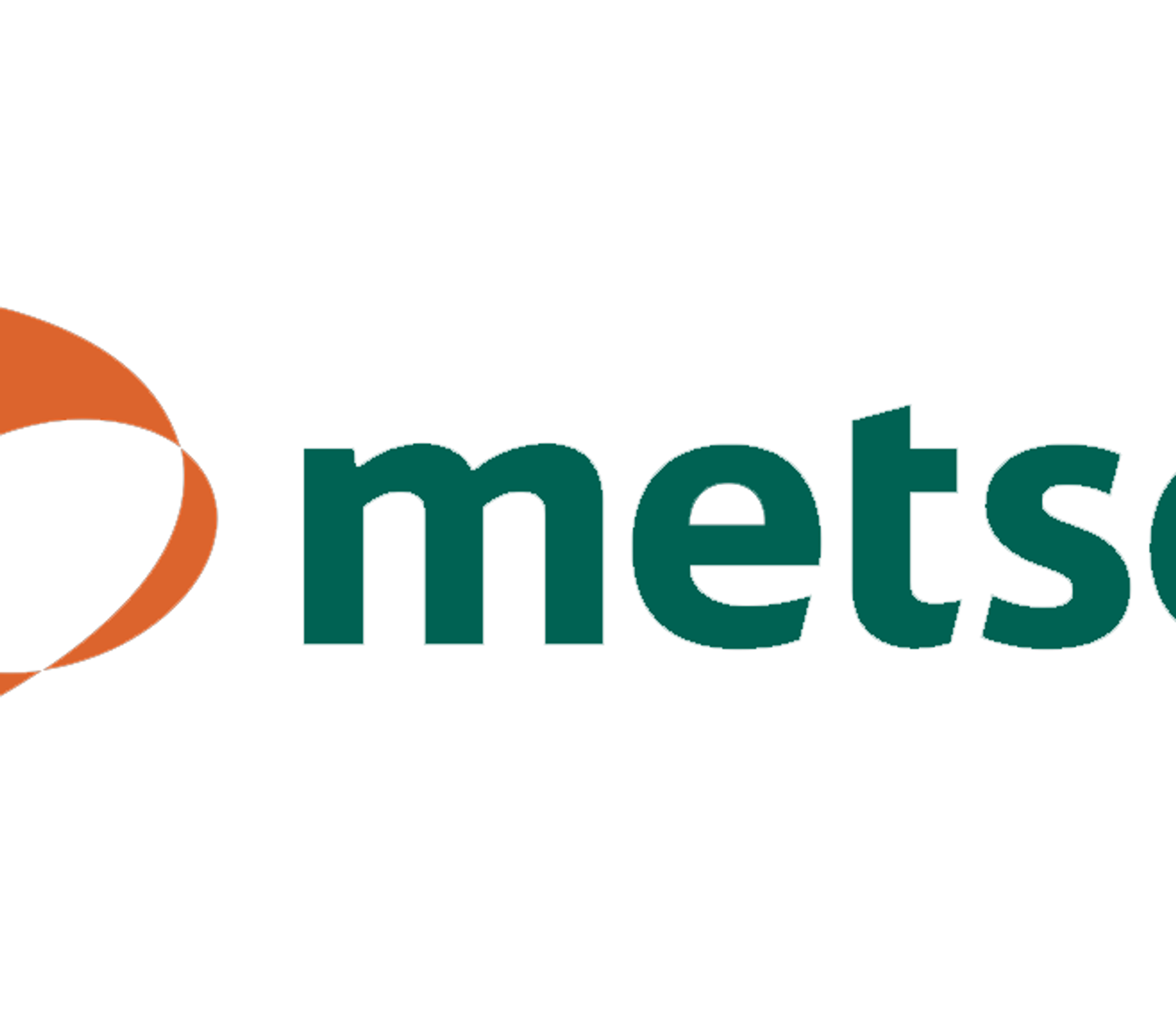 Logo Metso vert avec symbole abstrait orange sur fond blanc